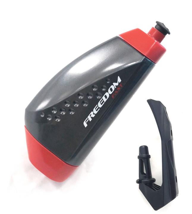 Crazy Pricing - NOW INCREDIBLE value AERO Hydration system BOTTLE with MOUNTING PIN - Freedom Fast (Aero Bottle) with Freedom Cycling Systems Mounting Pin, Black with Red Lids