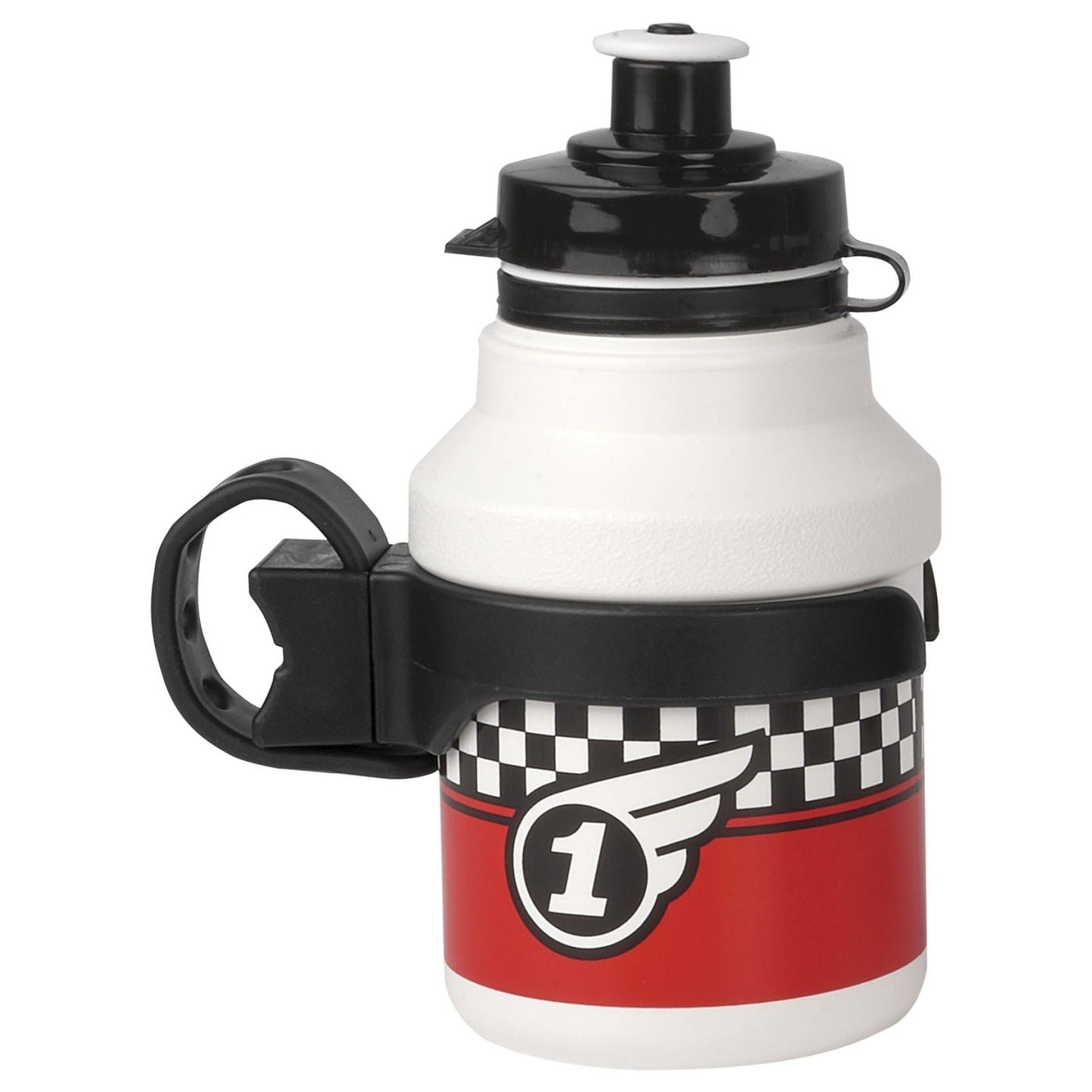 Childrens WATER BOTTLE, WHITE, 350 ml "RACE" + CLIP-ON HOLDER Quality Polisport product