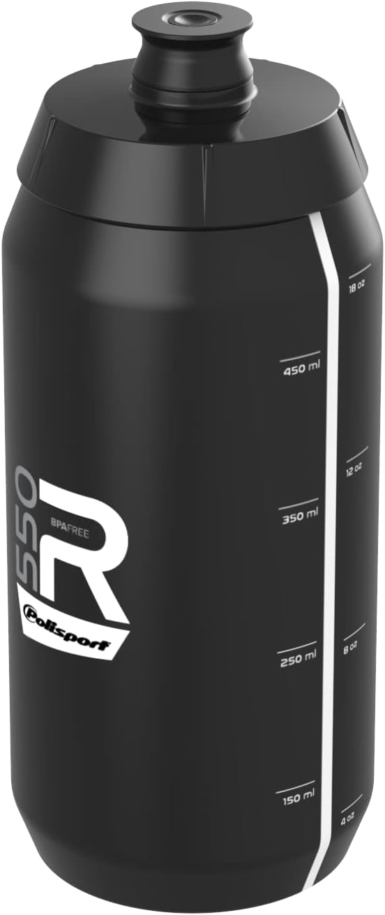 WATER BOTTLE, SENSATIONAL - wide mouth - easy squeeze - high flow - lightweight BLACK 550ml Screw-On Cap Professional type - Quality Polisport product