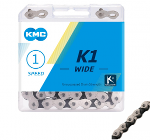 CHAIN - Single Speed - KMC K1 - 112L - SILVER/BLACK - w/Connect Link, 1/2" x 1/8" x 112L