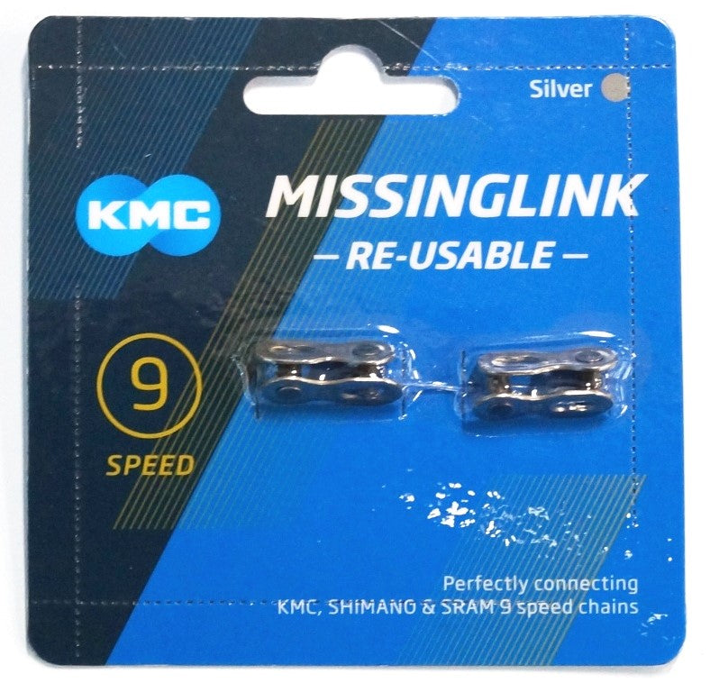 Connecting Link, KMC Card of 2 for 1/2" x 11/128" 9 SPEED chain, Silver.
