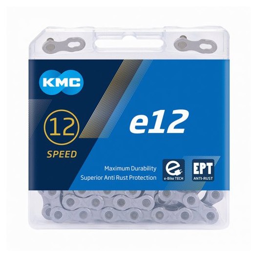 CHAIN - 12 Speed - KMC E12 EPT - 130L - DARK SILVER - EcoPro TeQ Coating - w/Connect Link - (Ebike Chain, higher pin power for e-Bike torque)