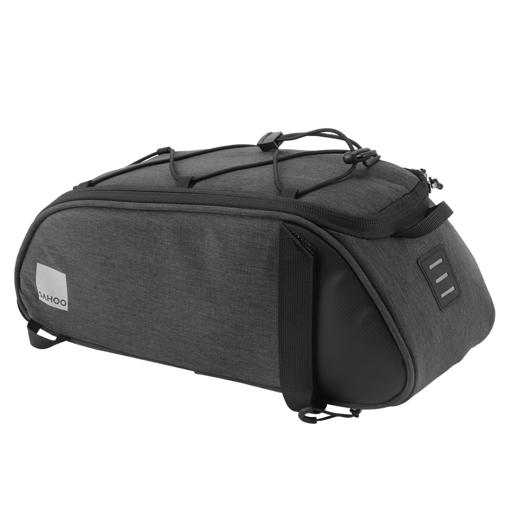 SAHOO Rack Top Bag, 7L, Main pocket, 2 side zippered pockets, water bottle pocket, L39/W15/H17cm ,velcro attach, Black, 600D Nylon