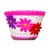 BASKET - Front, Kids, White with Pink Strip & Large Flowers