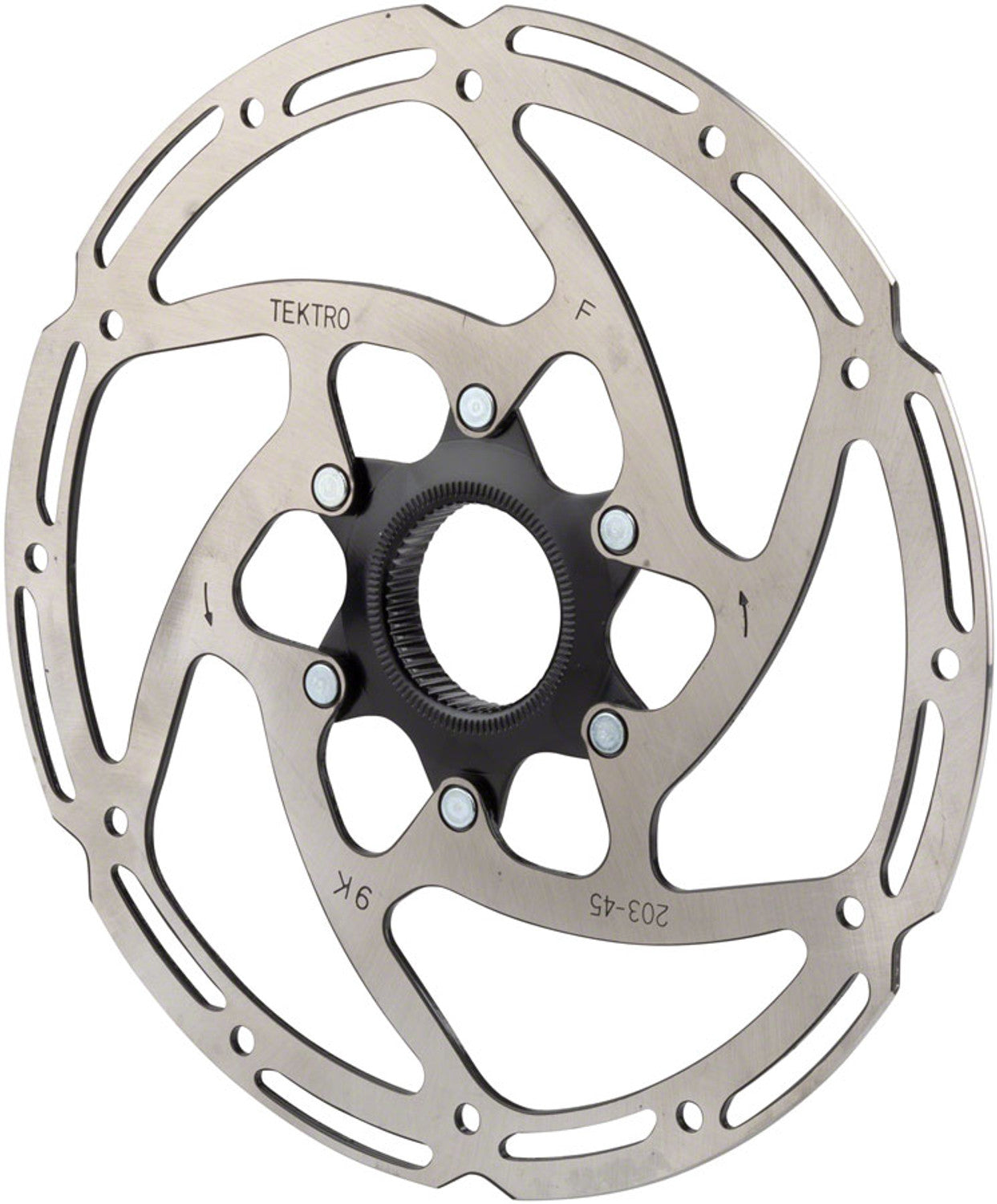 DISC ROTOR - Tektro, CENTERLOCK 203mm, T:2.3mm, stainless, w/o lock ring, black. Use only with 2.3mm calipers