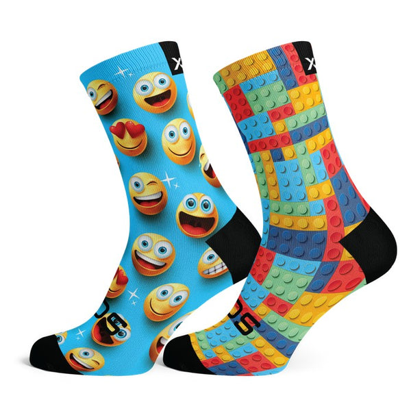 Kids Combo - Emoji & Blocks - Size XS (US 10C-1Y) - SOX Footwear Performance Socks - 1 Pair