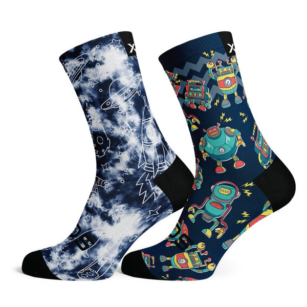 Kids Combo - Galatic & Robots - Size XS (US 10C-1Y) - SOX Footwear Performance Socks - 1 Pair