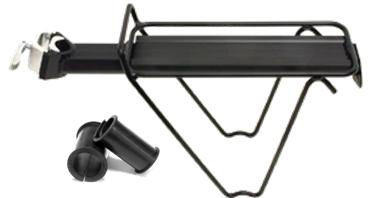 CARRIER Rear Carrier, Seat Post Mounted, Alloy, w/side shape stays, Includes Rubber Shims, BLACK (5kg Load Limit)