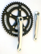 CHAINWHEEL SET 170mm x 42T/52T, Double with BLACK Steel Chain Rings, Diamond Taper, Alloy, SILVER Cranks