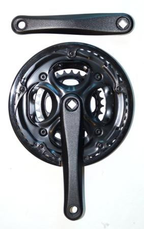 CHAINWHEEL SET  170mm x 28/38/48T, Alloy with Steel Chain Rings, with Guard, BLACK