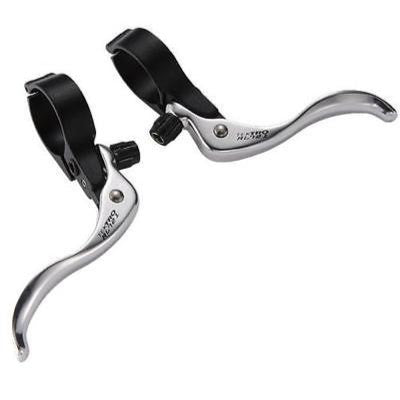 Brake levers, "Top mount", alloy "Hinged" bracket w/alloy lever , SILVER LEVER/BLACK Brkt, for 24mm OD handlebar, for caliper or Canti, Quality Tektro product