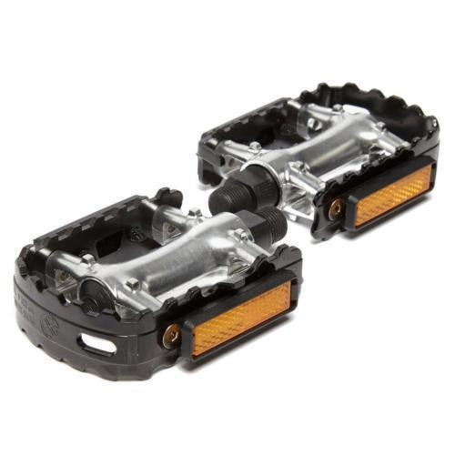 PEDALS 9/16" 110mm x 60mm, Steel Axle, ALLOY Body with STEEL Cage, BLACK