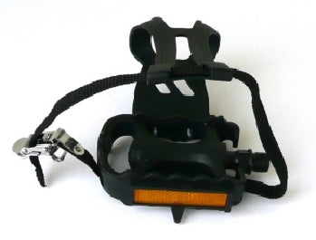 PEDALS 9/16" MTB, PP Body, BLACK, w/Toe clip & Strap