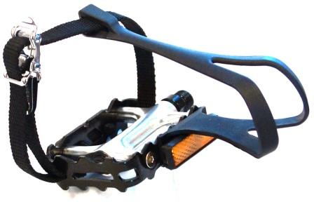 PEDALS 9/16" Sealed Bearings, Alloy, SILVER/BLACK, w/Toe clip/strap