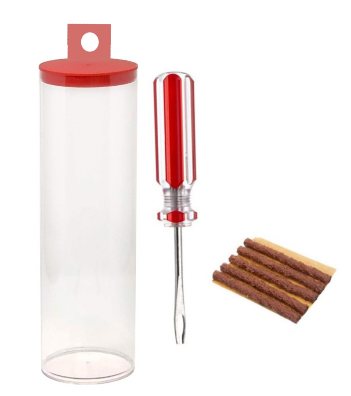 Tubeless tyre Repair Kit, Tool + 3.5mm x 5cm x 5pcs Repair fibres, in CLEAR TUBE