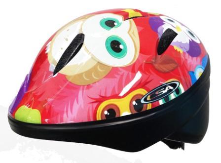 CHILDRENS HELMET - 44 to 50cm,  Australian Standards Approved,  "OWL" with Red Background