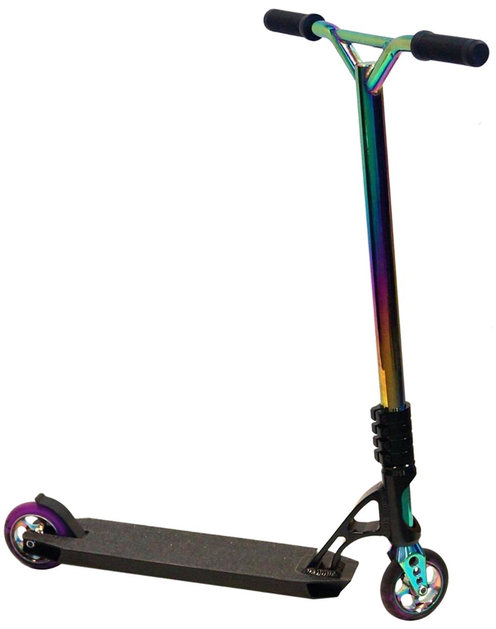 SCOOTER Park, Metal Heat, 7005-T6 alloy deck with integrated headtube, 6061-T6 CNC fork, 4 bolt clamp, 34.9mm 4130 chromoly bar, 110mm alloy core wheel with abec-11 bearing