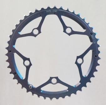 Chain Ring, 46T x 110 BCD for 9/10 speed, 7075 CNC Alloy, SILVER, w/ramps + pins
