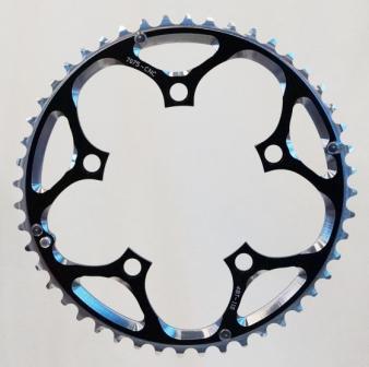 CHAIN RING 48T x 110 BCD for 9/10 speed, 7075 CNC Alloy, BLACK, w/ramps + pins