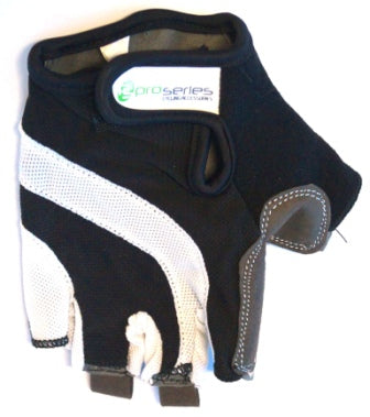 BLACK with WHITE TRIM GLOVES - PRO SERIES, Amara Palm, Lycra Towel GEL Padding, XL