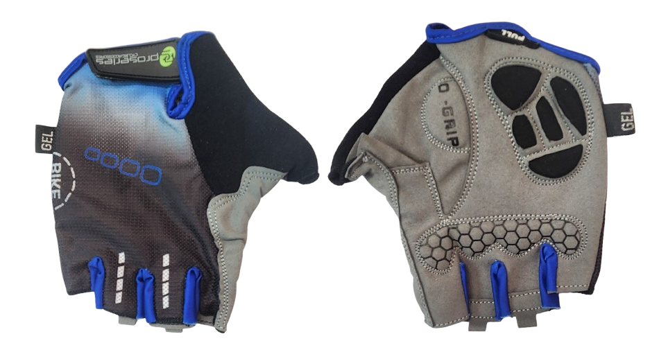 BLACK with BLUE TRIM GLOVES - PRO SERIES, Amara Palm, Lycra Towel with GEL Padding, LARGE