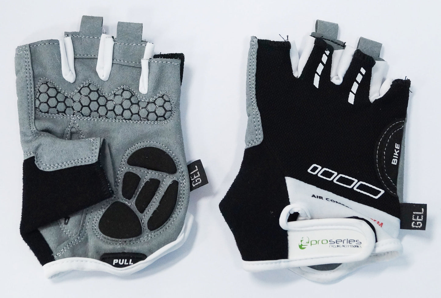 BLACK with WHITE FADE GLOVES - PRO SERIES, Amara Palm, Lycra Towel GEL Padding MEDIUM