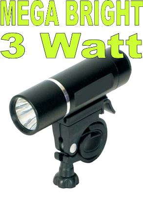 LIGHT Front - 3Watt - 2-Functions. ALLOY Housing, (incls 4 x AAA batteries) (fits 25.4/31.8 H-bar)
