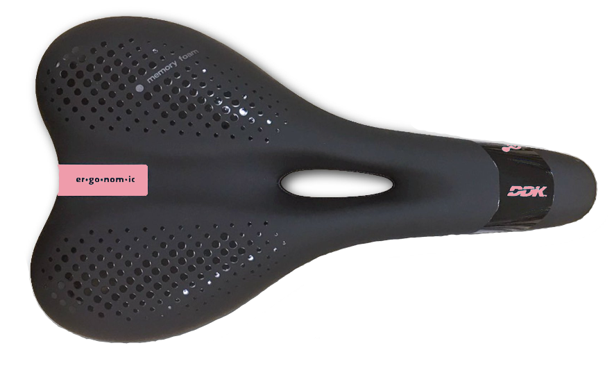 Saddle, vinyl top, black pc w/memory foam, w/DDK logo, black rails, L:269 W:156mm, Quality DDK product made in Taiwan