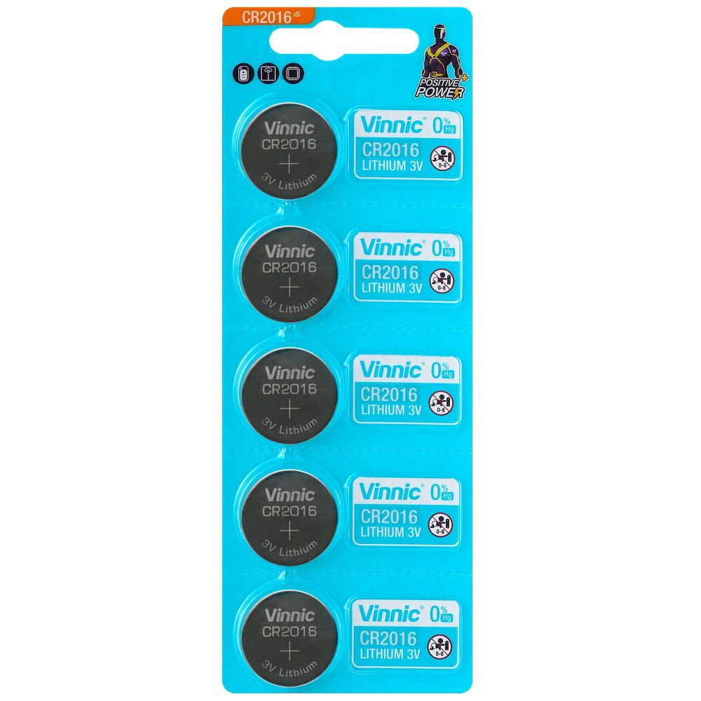 BATTERY - 3V Button Cell, Lithium, CR2016, Australian Standards Approved Packaging - 5 Pieces Per Card
