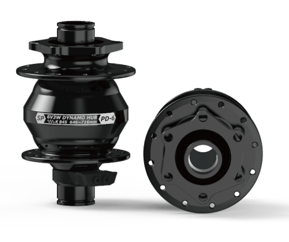 DYNAMO HUB Shutter Precision, PD-6. 6V 3W Output, Front, 32H, 6 Disc, 15mm x 100mm Thru Axle, BLACK