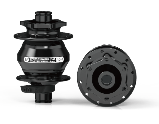 Available for Special Order via Email - DYNAMO HUB Shutter Precision, Model PD-7, 12mm Thru Axle, 100mm OLD, 24H, 6 Disc, Black