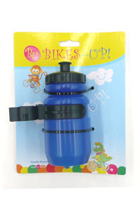 BOTTLE - Mini Water Bottle, 400cc, BIKES UP! Tie Card, With Black Adjustable Cage, BLUE