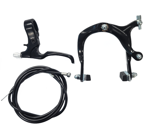 Brake Set, Lefthand 2 finger brake lever Black, with rear BMX brake caliper Black and 2P brake cable