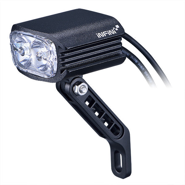 FRONT LIGHT FOR E-BIKE - 500 Lumens, 8 Watt, 12-36V, w/HB12 stem mount w/1200mm cable, fork mounting option, black