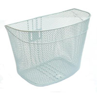 BASKET - WHITE, Front Mesh, Fixed with stay & fittings to suit 25.4mm and 28.6mm Steerers, L 34cm x W 25cm x H 25cm, White