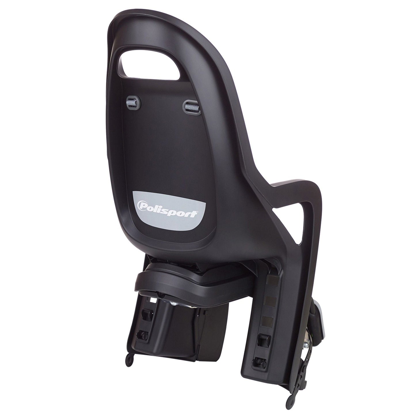BABY SEAT - POLISPORT Groovy RS, Reclining, Q/R (frame mount), suits 26"-29ers with a 28mm-40mm OD Seat Tube, 22kg weight limit, 3 Point Safety Harness, E-bike compatible Black/dark grey