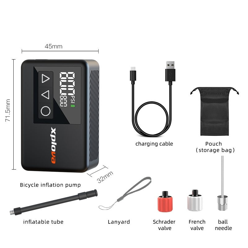 MINI ELECTRIC PUMP - XPLOVA MP1 - A/V & F/V, w/air hose, ball neddle, storage bag, USB type C cable, MAX: 120 PSI.