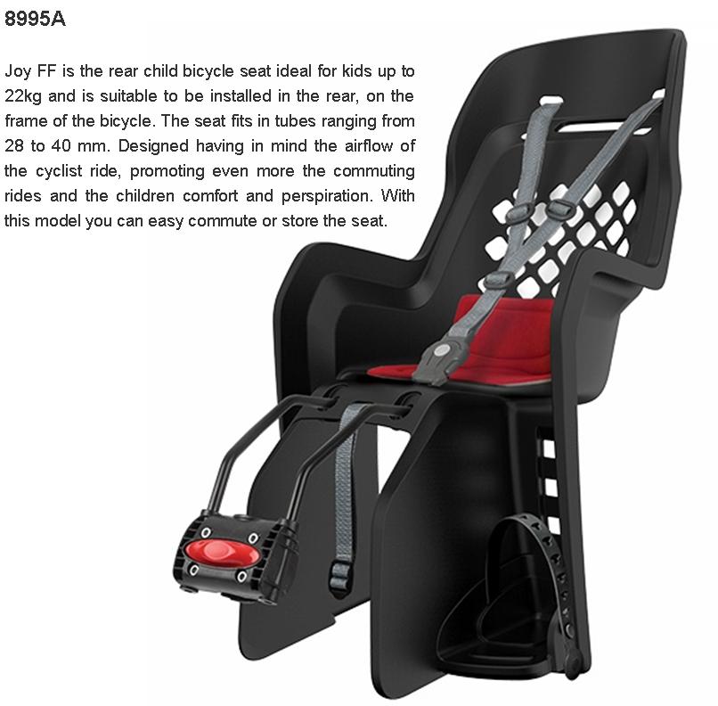 Baby seat, Polisport, JOY, Q/R FRAME MOUNTING SYSTEM, suits 26" to 29ers with a 28mm to 40mm OD Seat Tube, 22kg weigh limit, Extra ventilation design, Dark Grey