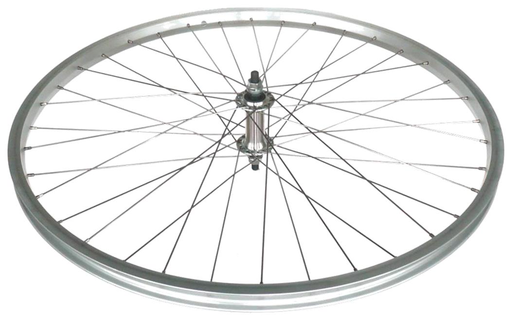 WHEEL Front 27.5/650B - Single wall Silver alloy rim, nutted alloy silver hub (100mm O.L.D.) , 36 holeSilver Stainless steel spokes