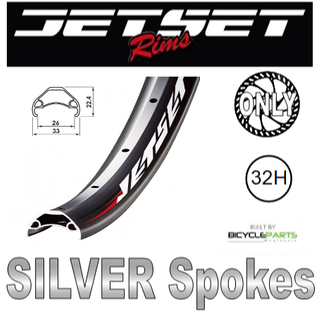 WHEEL - 24" Jetset HC-E331 32H P/j Matt Black Rim, FRONT 15mm T/A (100mm OLD) Centerlock Disc Sealed Novatec Black Hub, Mach 1 SILVER Spokes