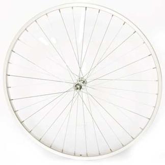 WHEEL Front, 27 x 1 1/4" Nutted ALLOY RIM, 100mm OLD 5/16 axle SILVER STEEL HUB, S/S spokes (READY BUILT - NO MATCHING REAR AVAILABLE)