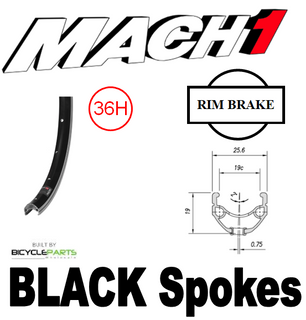 WHEEL - 27.5 / 650B Mach1 ER-10 36H Black Rim, FRONT Q/R (100mm OLD) Loose Ball Joytech Black Hub, Mach 1 BLACK Spokes