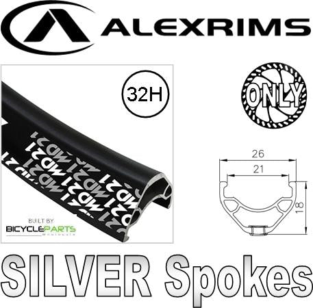 WHEEL - 26" Alex MD21 D/w 32H D/s Black Rim, 8/10 SPEED Q/R (135mm OLD) 6 Disc Sealed Novatec Black Hub, Mach1 SILVER Spokes
