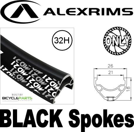 WHEEL - 26" Alex MD21 D/w 32H D/s Black Rim, FRONT Q/R (100mm OLD) 6 Disc Sealed Novatec Black Hub, Mach1 BLACK Spokes(match 91692B)