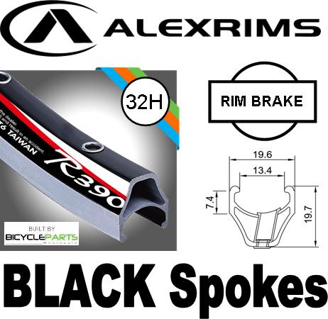 WHEEL - 700c Alex R390 32H S/j Black Rim, SCREW-ON MULTI Q/R (126mm OLD) Loose Ball KK Rival Silver Hub, Mach 1 BLACK Spokes