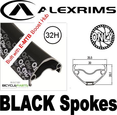 WHEEL - 27.5 / 650B Alex MD30 32H Black Rim, REAR 12mm T/A (148mm OLD) 6 Disc Sealed Novatec Boost for E-MTB Black Hub, Mach 1 BLACK Spokes