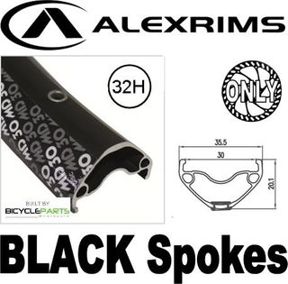 WHEEL - 27.5 / 650B Alex MD30 32H Black Rim, FRONT 15mm T/A (100mm OLD) 6 Disc Sealed Bear Pawl Black Hub, Mach 1 SILVER Spokes