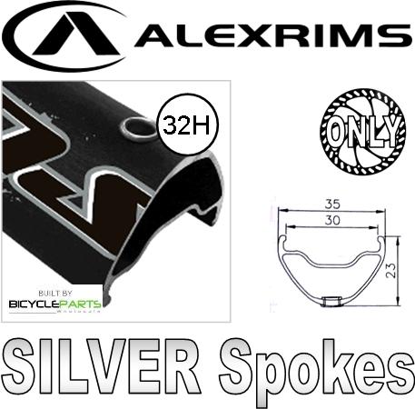 WHEEL - 27.5 / 650B Alex Supra 35 32H W/j Black Rim, FRONT 15mm T/A (110mm OLD) 6 Disc Sealed Bear Pawl Black Hub, Mach 1 SILVER Spokes