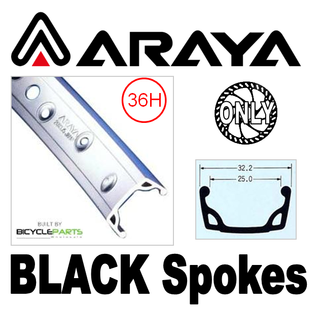 WHEEL - 26" Araya 7X 36H Silver Rim, FRONT Q/R (100mm OLD) 6 Disc Loose Ball Joytech Black Hub, Mach 1 BLACK Spokes