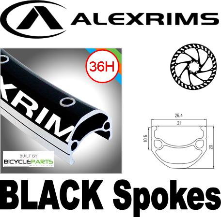 WHEEL - 26" Alex DM-21 36H P/j Black Rim, 8/10 SPEED Q/R (135mm OLD) 6 Disc Loose Ball Joytech Black Hub, Mach 1 BLACK Spokes